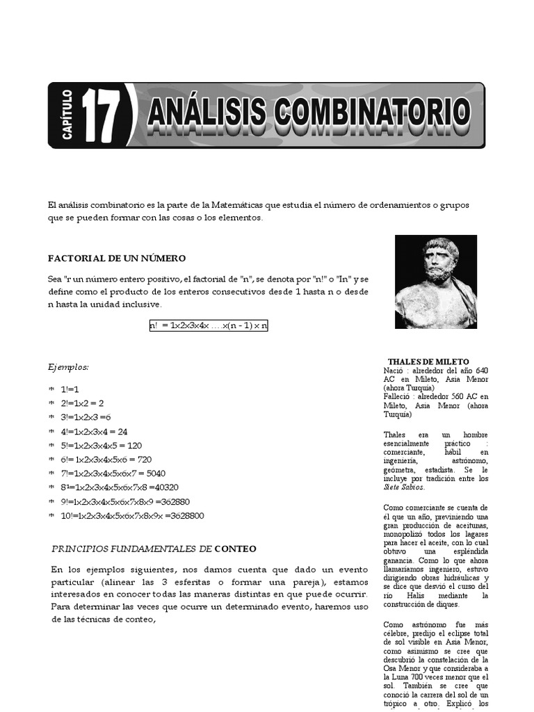 Análisis Combinatorio y Factoriales | PDF | Permutación | Teoría