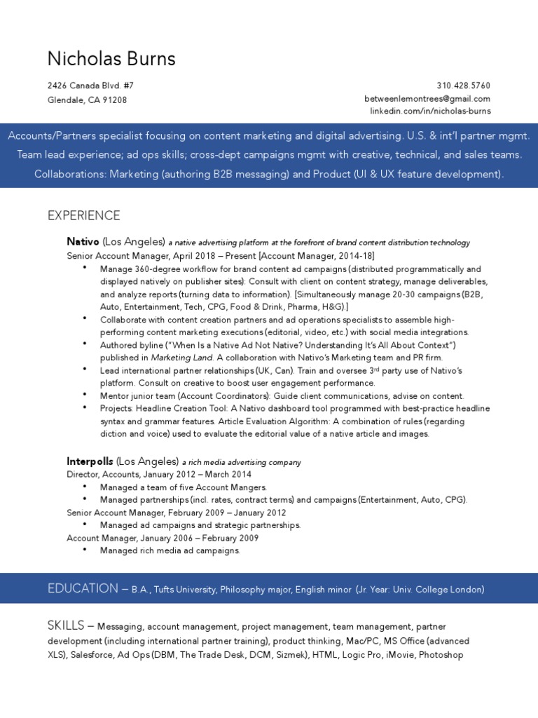 Burns Resume 2018 Pdf Advertising Mass Media
