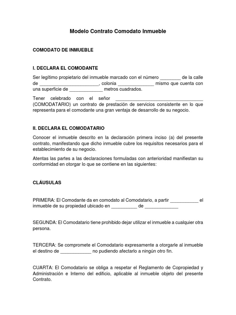 Modelo Contrato Comodato Inmueble | PDF | Gobierno