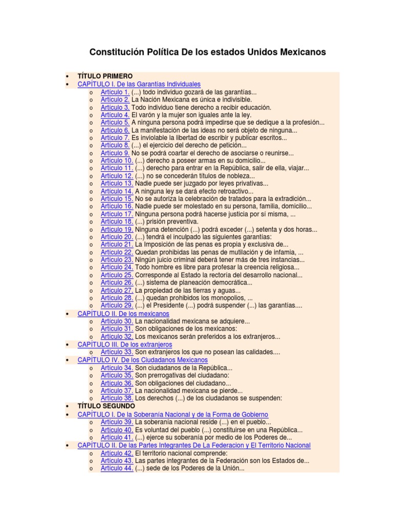 Articulos de La Constitución Política de Los Estados Unidos Mexicanos ...