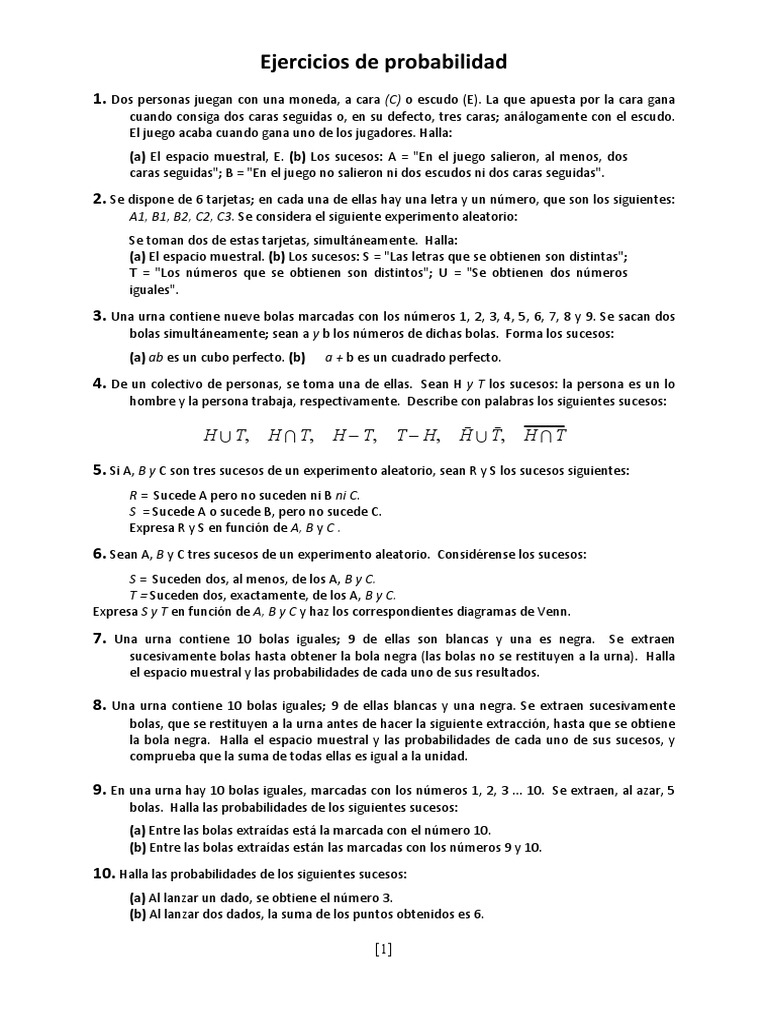 Ejercicios de Probabilidad y Sucesos | PDF | Probabilidad | Jugando a ...