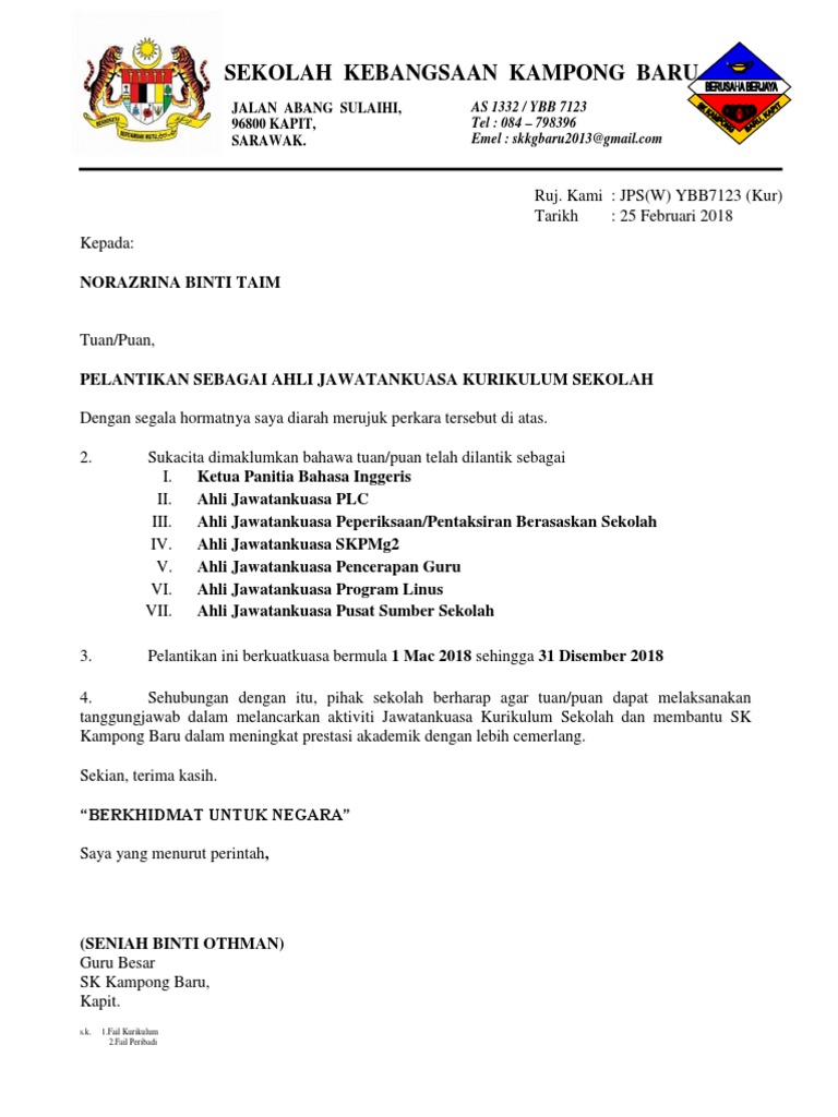 Contoh Surat Pelantikan Jawatankuasa - Contoh Surat Perlantikan 