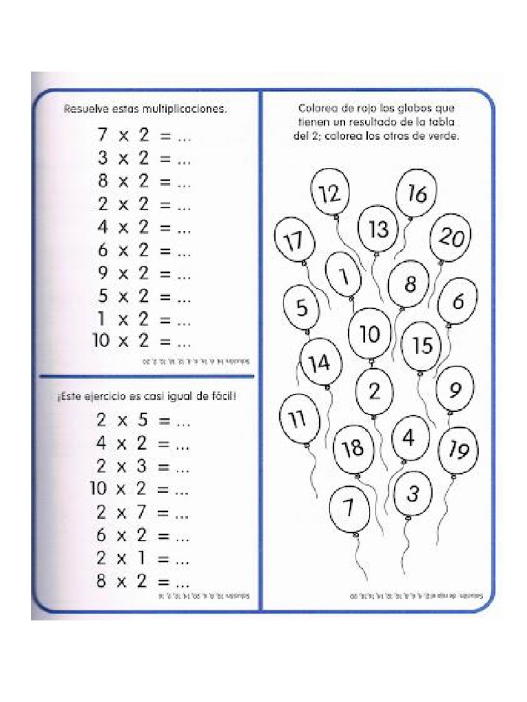 Ejercicios Tablas Del 2 Guias Ejercicios Tablas 2, 5,10. | PDF