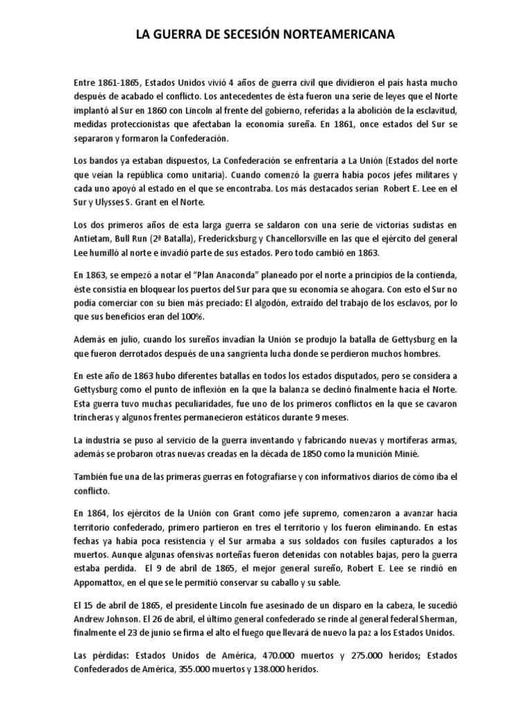 La Guerra de Secesión Norteamericana | PDF | Guerra civil americana ...