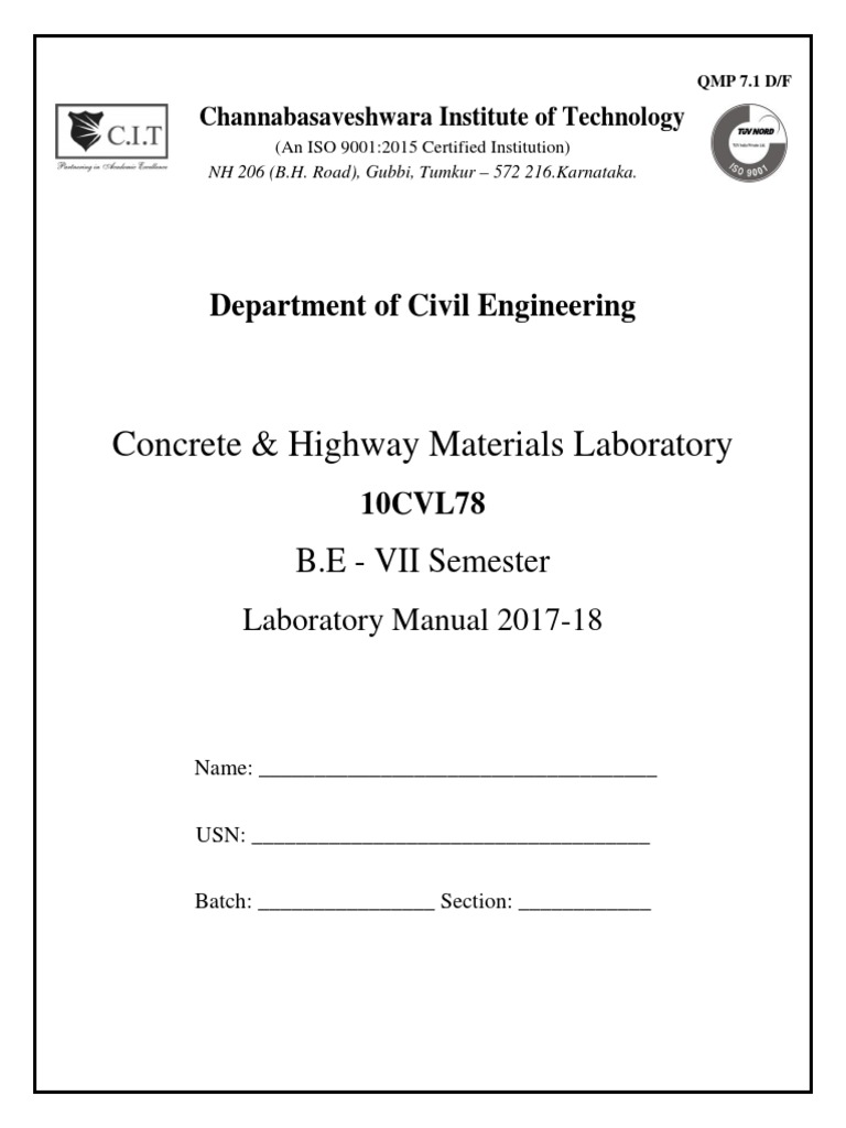 7th Sem Concrete Lab Manual PDF Concrete Building Engineering