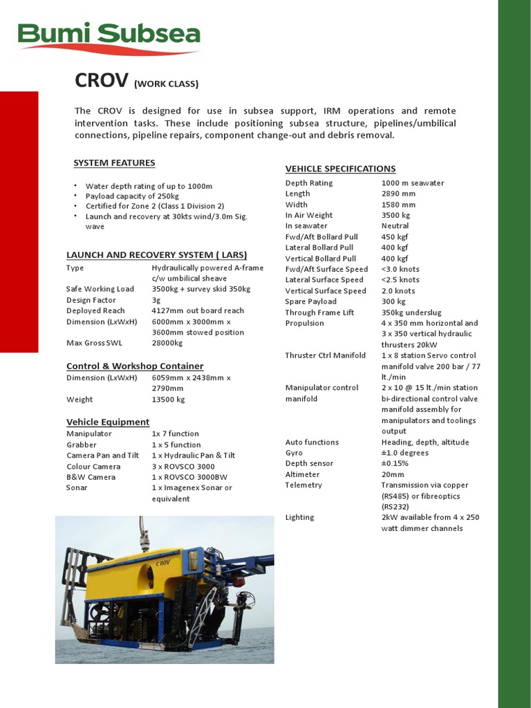 CROV Work Class ROV Specifications | PDF | Manufactured Goods | Nature