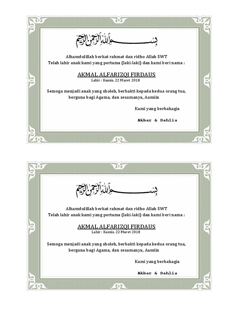 Ucapan Syukur Kelahiran Pdf