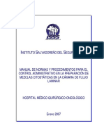 Manual de Normas y Procedimientos Parael Control Administrativo en La Preparación de Mezclas Citostáticas en La Cámara de Flujo Laminar