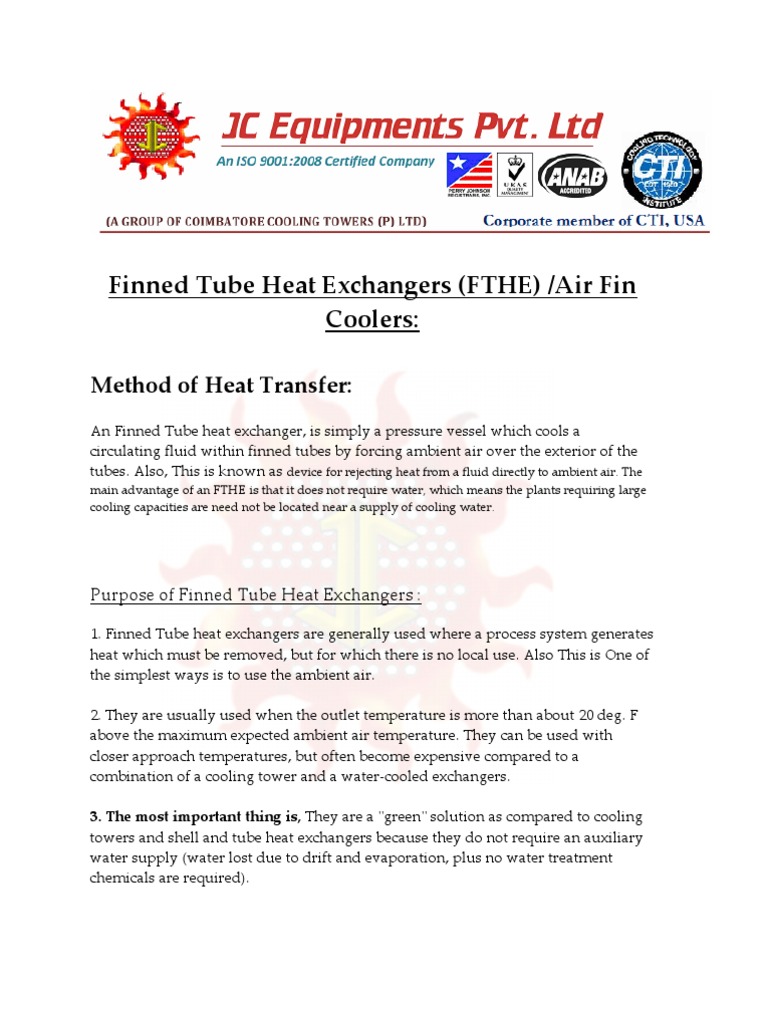 Finned Tube Heat Exchanger Overview | PDF | Heat Exchanger | Pipe ...