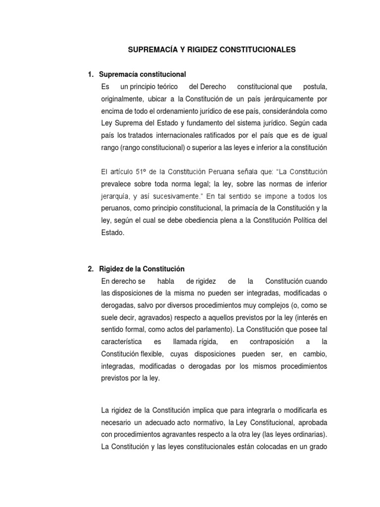 Supremacía y Rigidez Constitucionales PDF Constitución