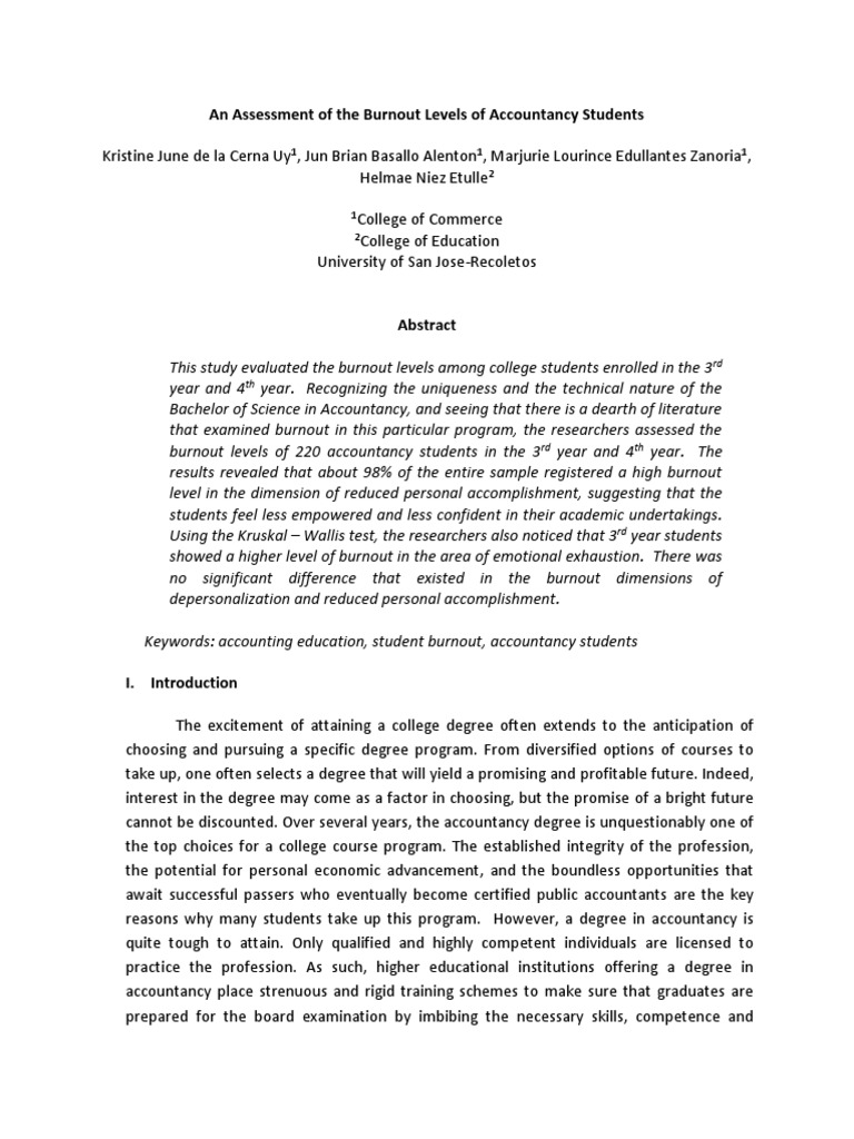 Burnout Levels in Accountancy Students | PDF | Occupational Burnout ...