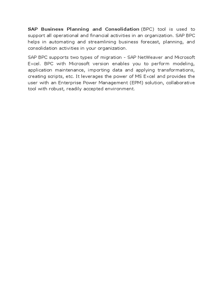 SAP Business Planning and Consolidation (BPC) Tool Is Used To | PDF ...