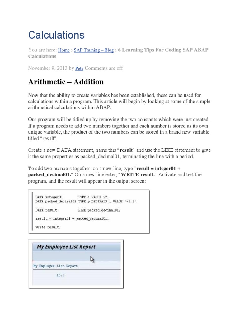 Calculations Abapdocx Multiplication Data Type