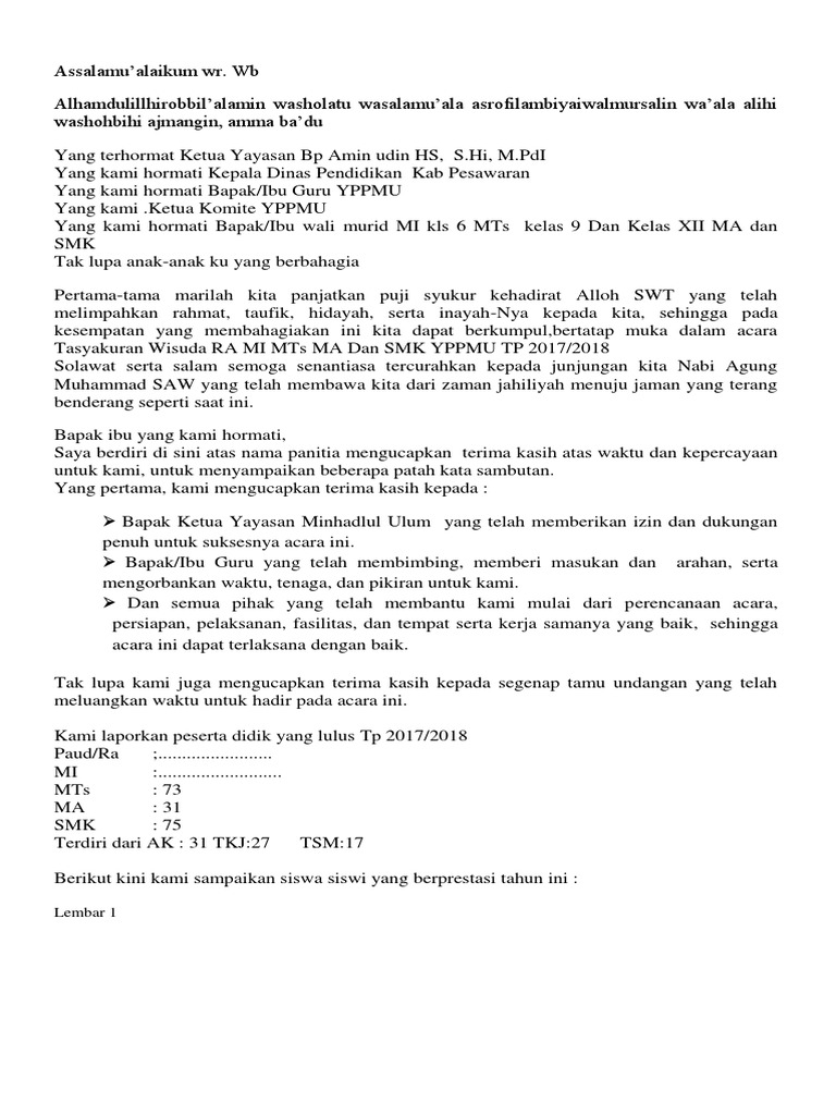 43++ Contoh Contoh Pidato Sambutan Ketua Panitia Perpisahan Kelas 6 terbaru