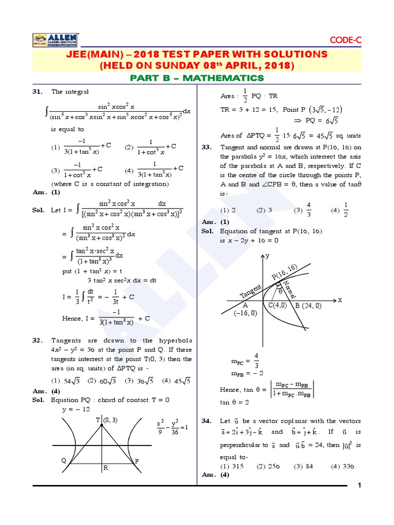 Maths Paper With Solutions Paper 1 PDF | PDF | Sine | Line (Geometry)