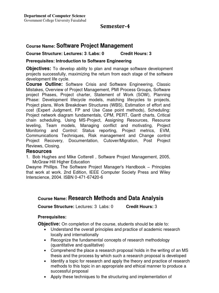 GCUF Software Engineering Course Outline | PDF | Project Management ...