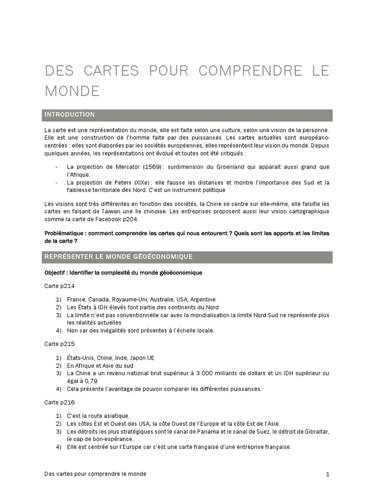 Des Cartes Pour Comprendre Le Monde