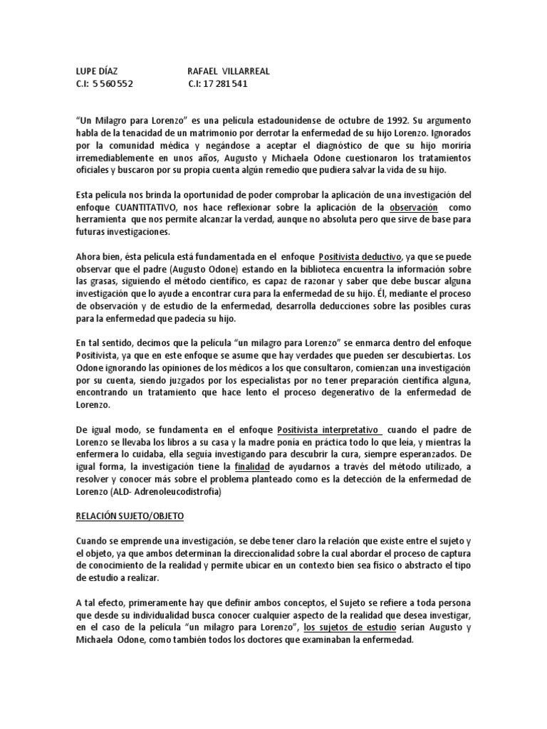 Resumen Un Milagro Para Lorenzo 1 Axiología Conocimiento
