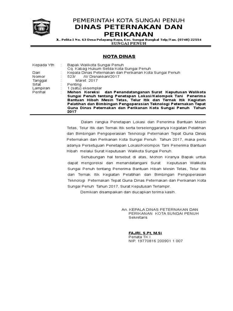 Nota Dinas Mohon Koreksi