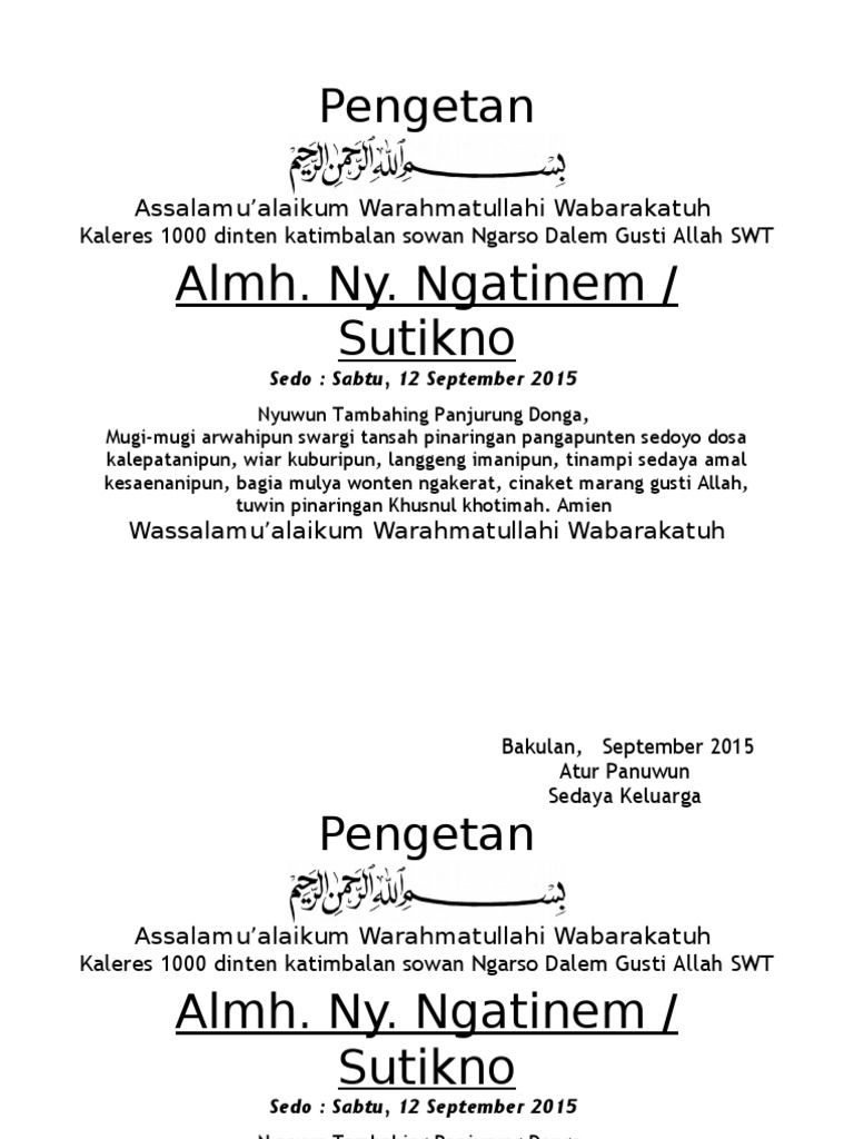 Pengetan Bahasa Jawa 1000 Hari Contoh undangan 1000 hari orang meninggal word go.