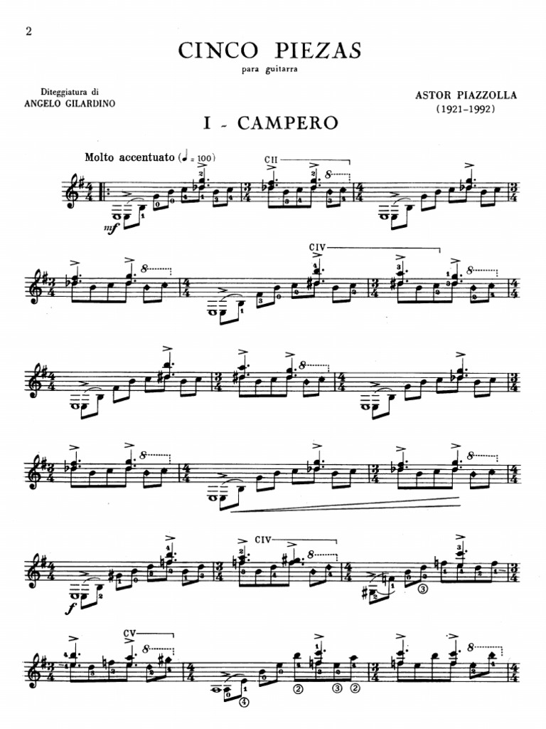 PIAZZOLLA Cinco Piezas para Guitarra |