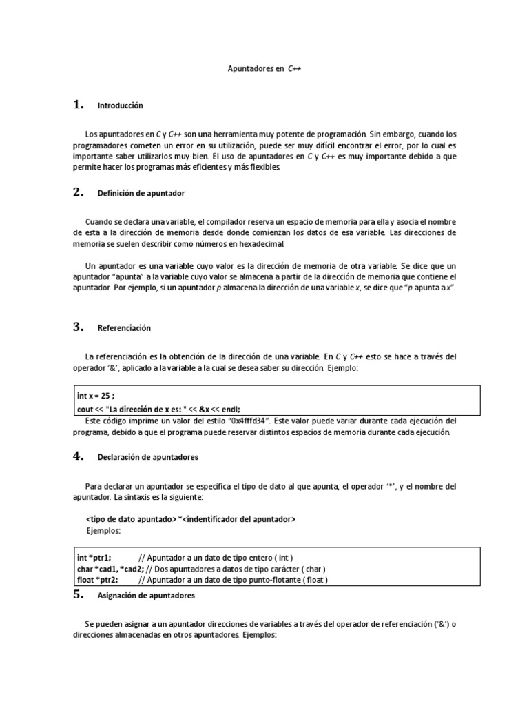 Apuntadores en C++: Guía y Ejemplos | PDF | C ++ | Variable (informática)