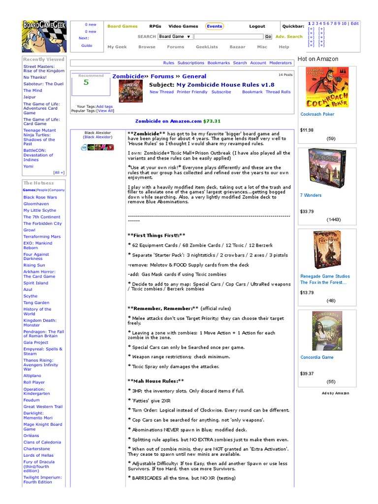 My Zombicide House Rules v1.8 - Zombicide - BoardGameGeek | PDF | Internet  Forum | Gaming
