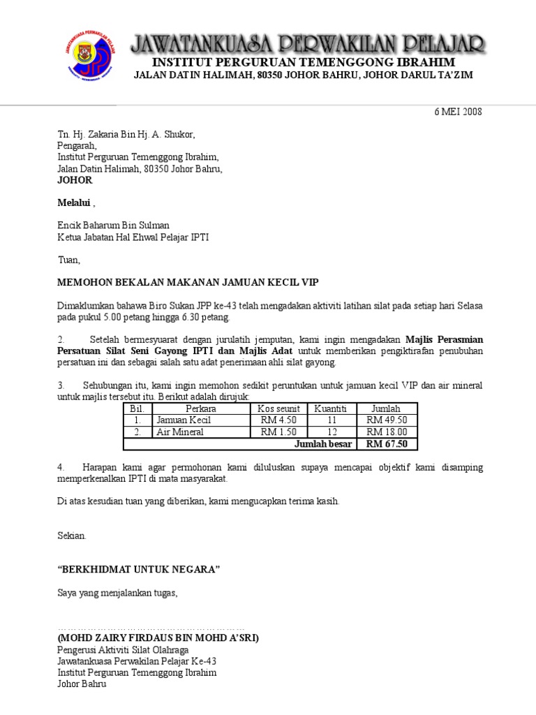 Surat sumbangan majlis