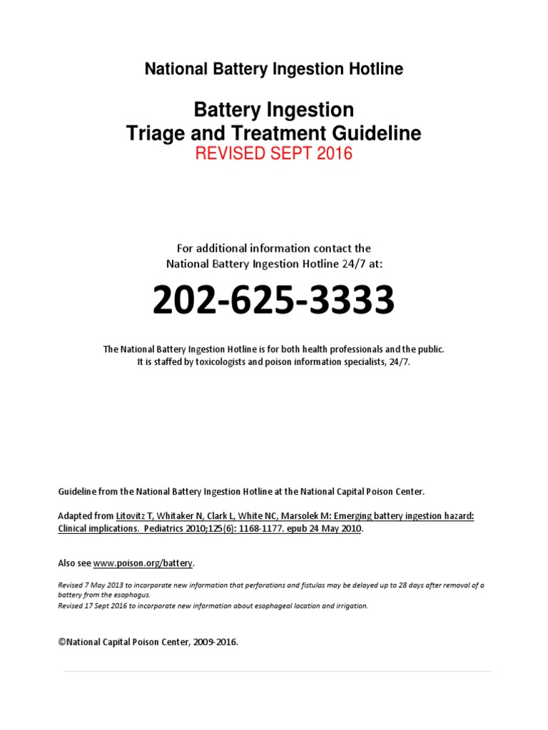 NBIH Button Battery Ingestion Triage and Treatment Guideline | PDF ...