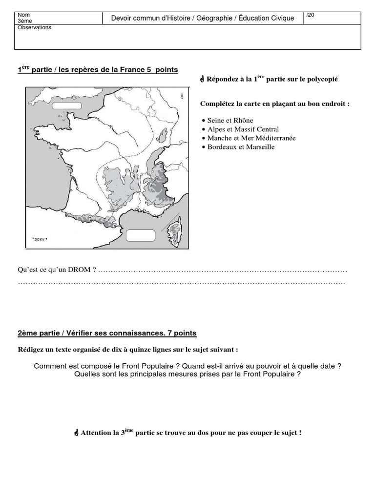 Exercices Histoire 3ème à Imprimer Devoir Commun Histoire Géographie 3ème 2017 - Nouvelles Histoire