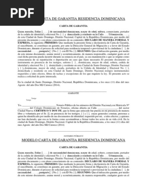 Modelo Carta De Garantia Residencia Dominicana Republica Dominicana Gobierno