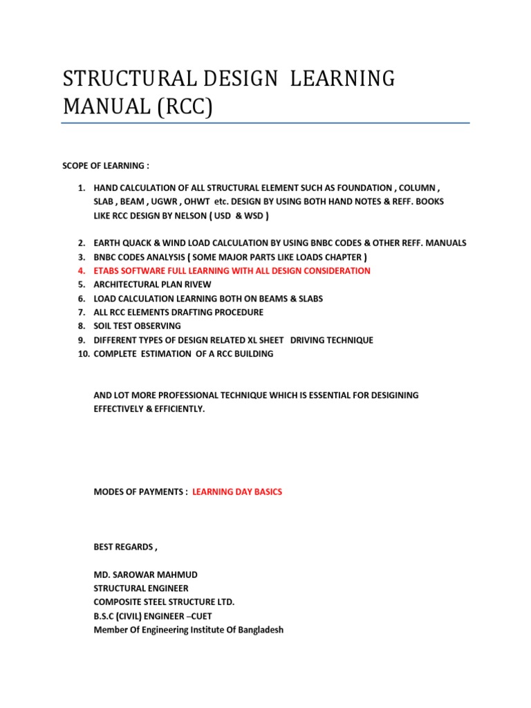 RCC Structural Design Learning Manual | PDF | Art | Computers