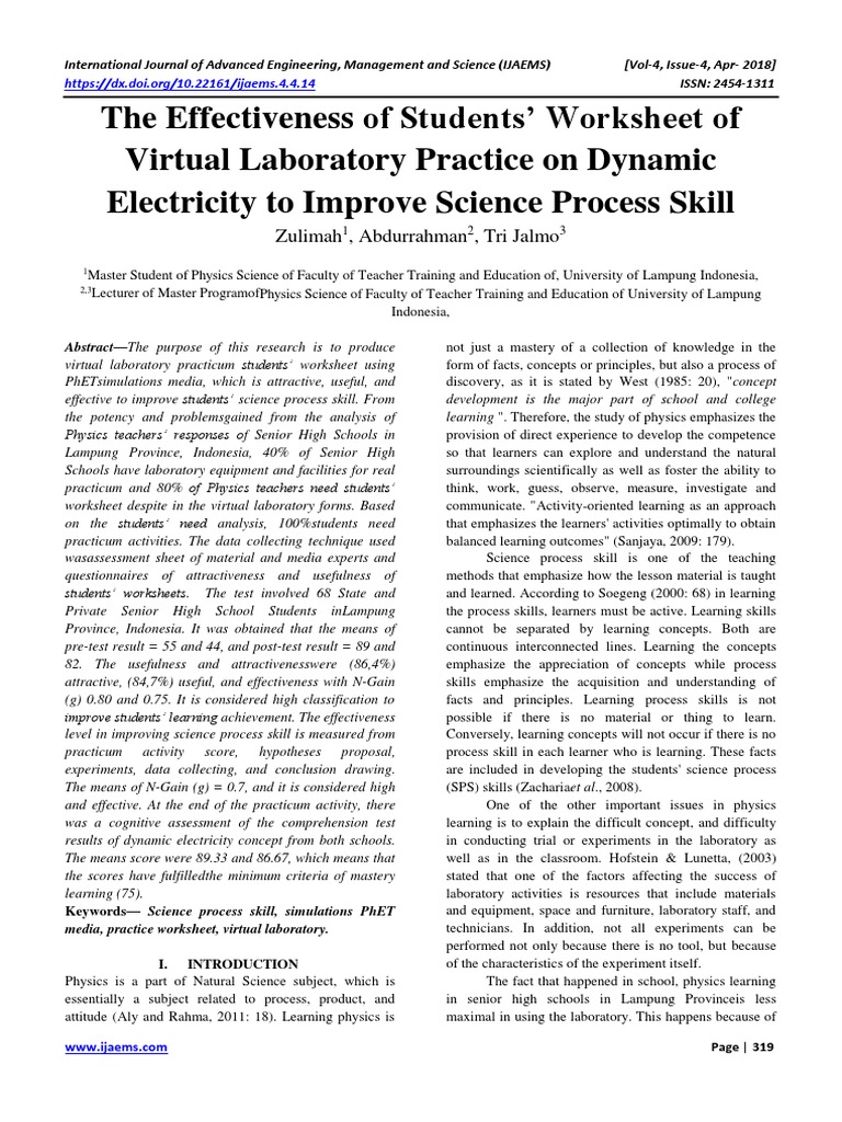 Virtual Lab Worksheets Enhance Science Skills | PDF | Student's T Test ...