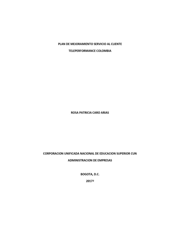 Plan de Mejoramiento Servicio Al Cliente | PDF | Servicio al Cliente ...