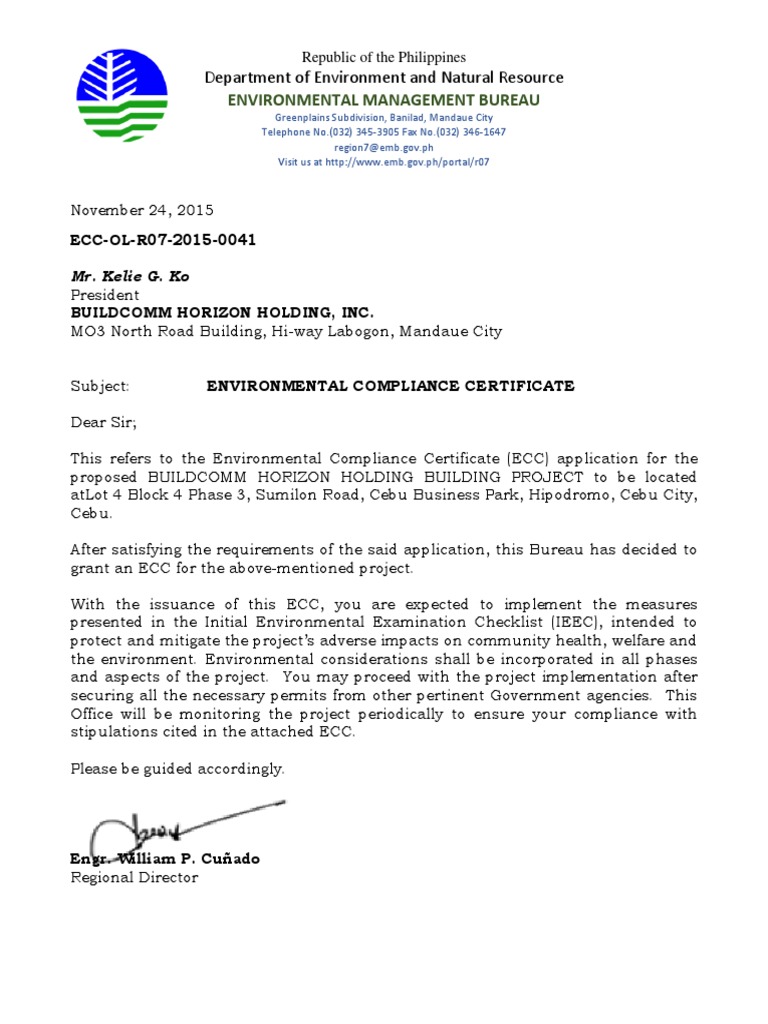 Ecc Sample | PDF | Waste Management | Environmental Monitoring
