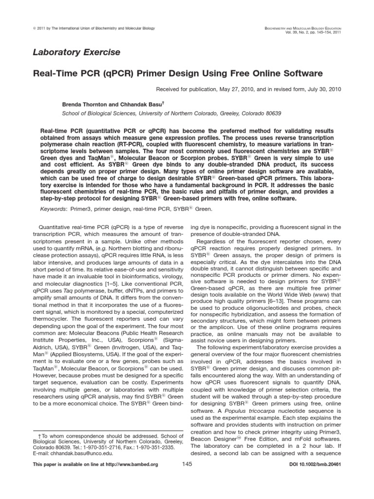 How To Design Primer QPCR PDF | PDF | Real Time Polymerase Chain ...