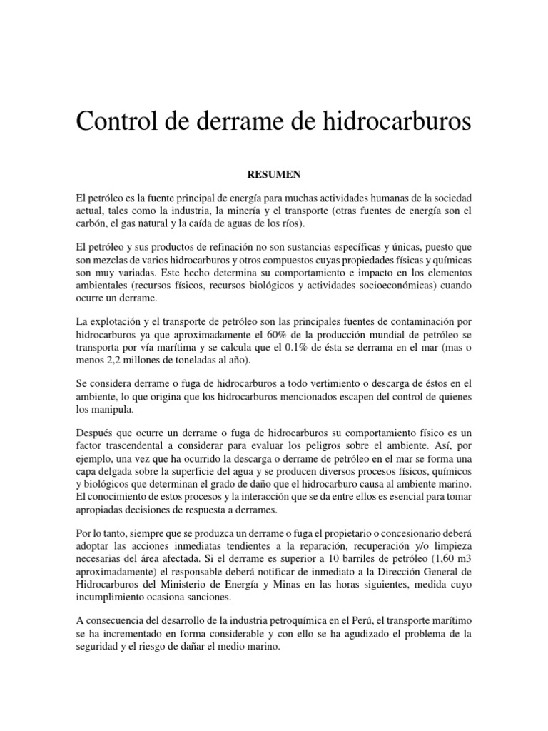Control de Derrame de Hidrocarburos | PDF | Petróleo | La contaminación ...