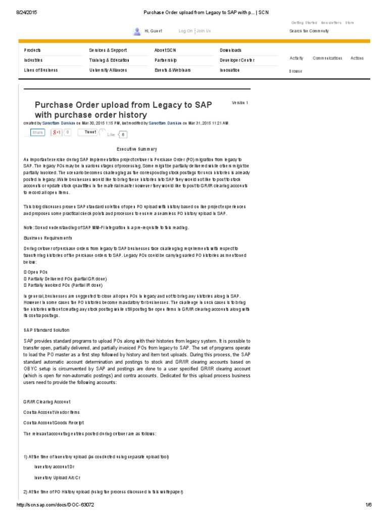 Purchase Order Upload From Legacy To SAP With P.. | Database