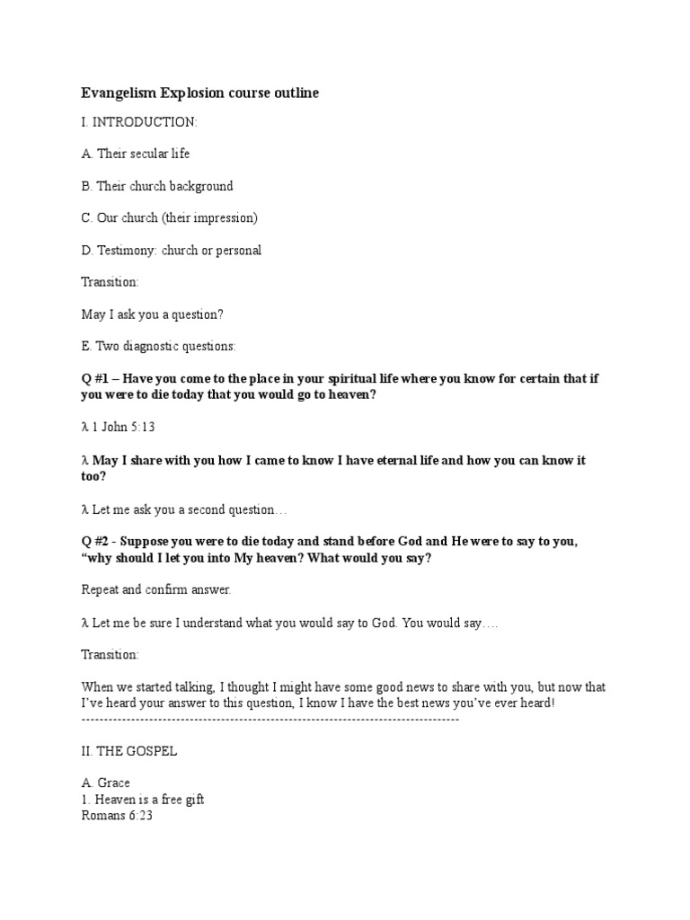 Evangelism Explosion Course Outline | Eternal Life (Christianity ...