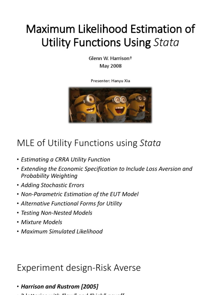 MLE of Utility Function by Using Stata PDF Logarithm Utility