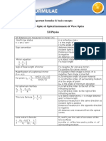 Important Formulae & Basic Concepts Chapter: Ray Optics & Optical Instruments & Wave Optics XII Physics