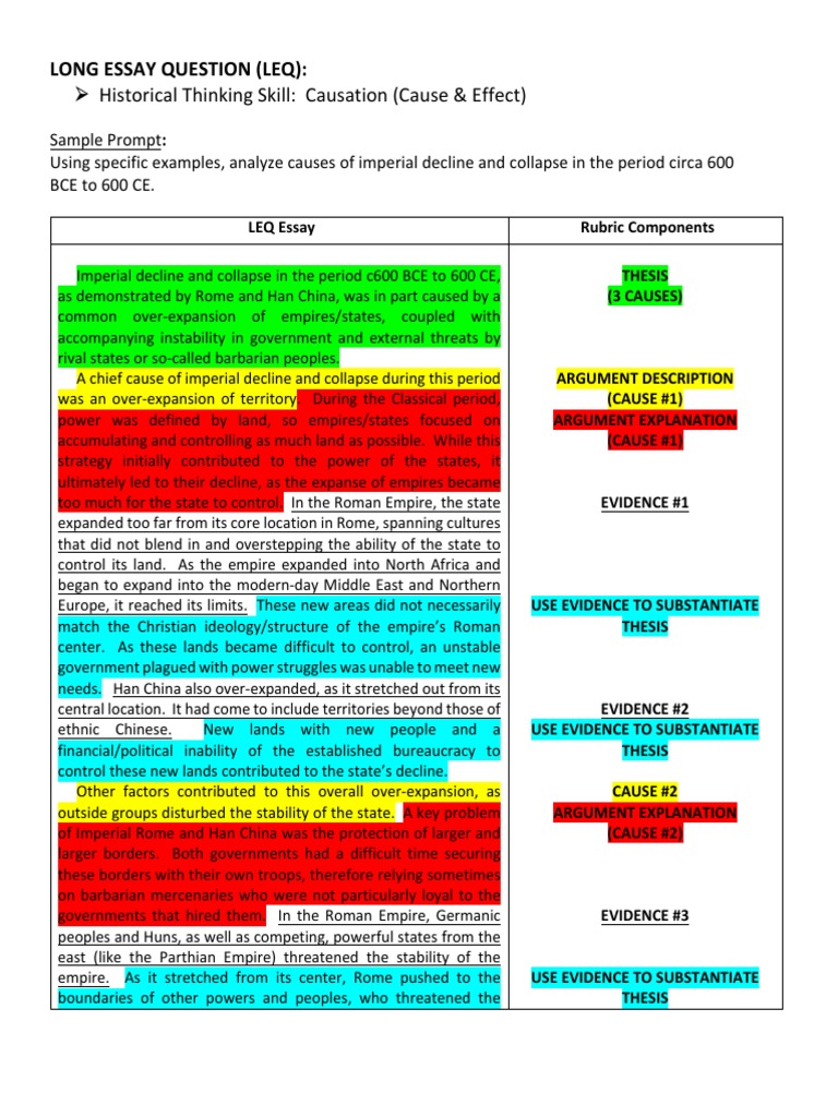 AP - LEQ Causation Essay - Annotated Sample  PDF  Empire  Han