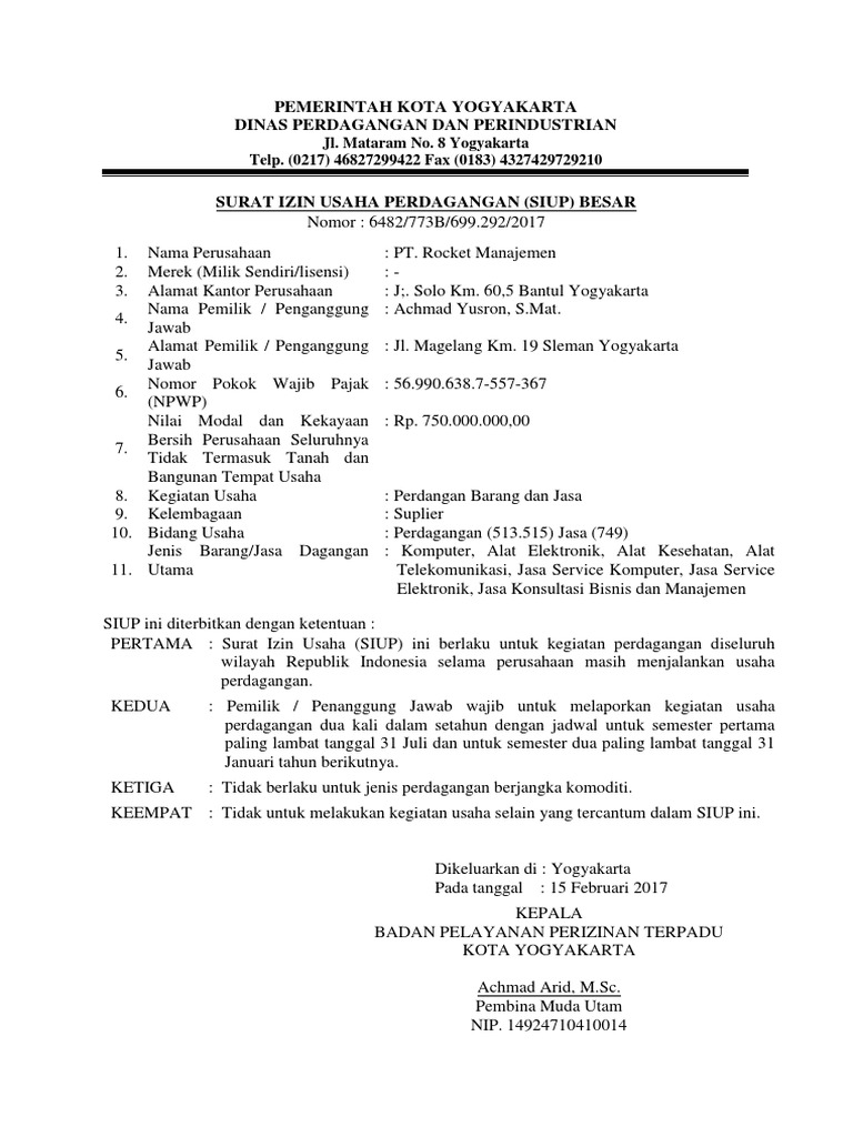 Contoh Surat Izin Usaha