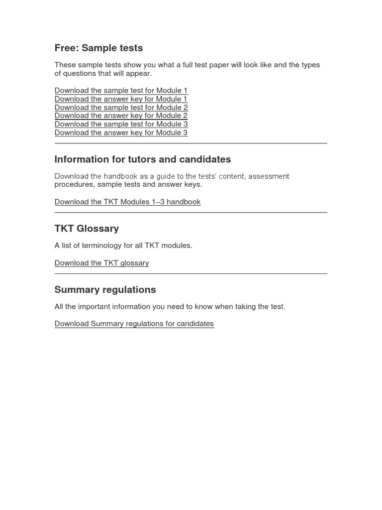 TKT Sample Tests and Resources | PDF