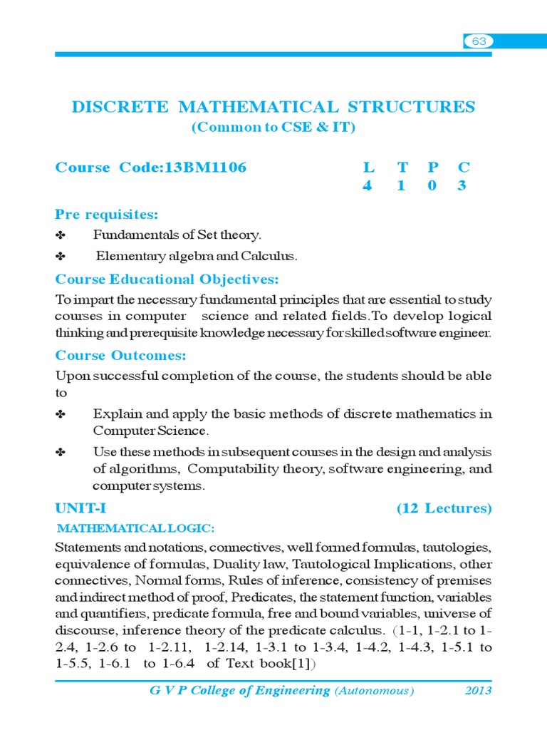 Discrete Mathematical Structures | PDF | Discrete Mathematics | First ...