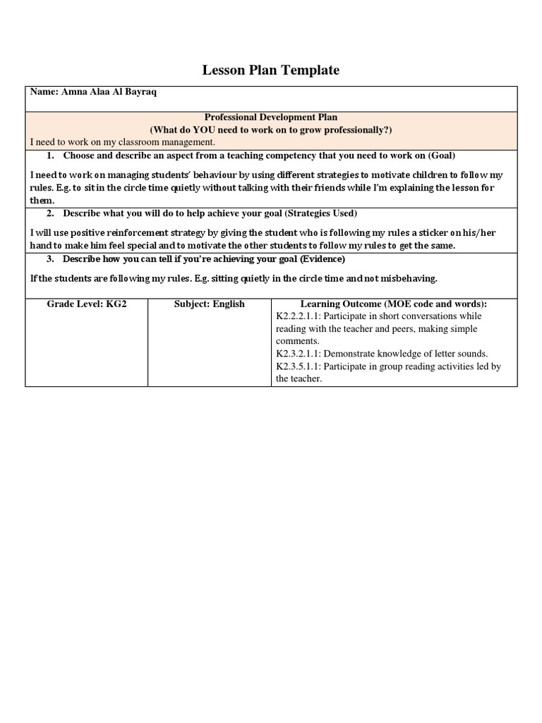Bear Hunt Lesson Plan for KG2 | PDF | Lesson Plan | Pedagogy