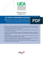 Prova de Conhecimentos Específicos E Redação: Vestibular 2014 Acesso 2015