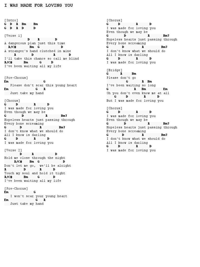 I WAS MADE FOR LOVING YOU.pdf Song Structure Performing Arts