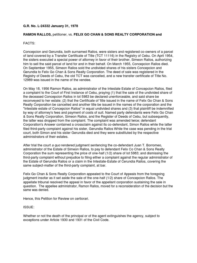 Rallos vs. Go Chan Case Digest | PDF | Judgment (Law) | Complaint