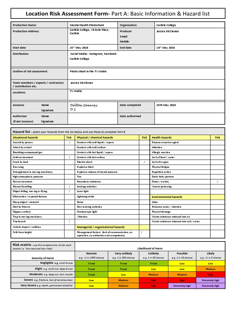 Location Risk Assessment Form-Part A: Basic Information & Hazard list ...